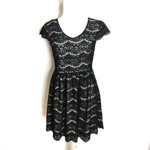 Kensie Black Lace and White Dress with Cap Sleeves